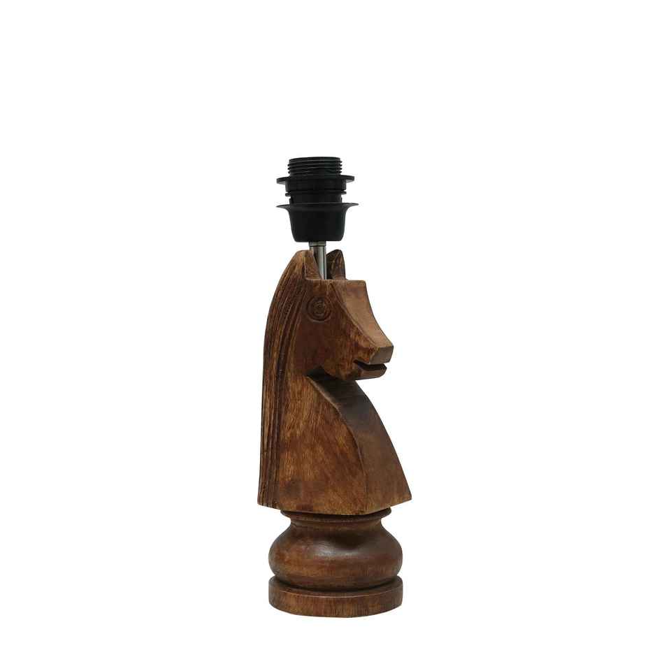 Homesake Rustic Chess Knight Table Lamp | Ribbed Black Shade | Wooden Base | Bedside & Living Room