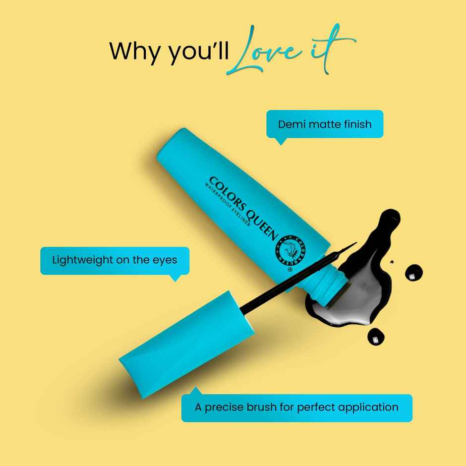 Colors Queen Big Eyes Waterproof Eyeliner Demi|Matte Finish, Smudge Proof Eyeliner Enriched | Black