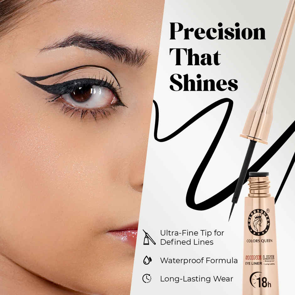 Colors Queen Black shine line Eyeliner | Matte Finish, up to 12 Hrs | Waterproof | One Stroke Glide