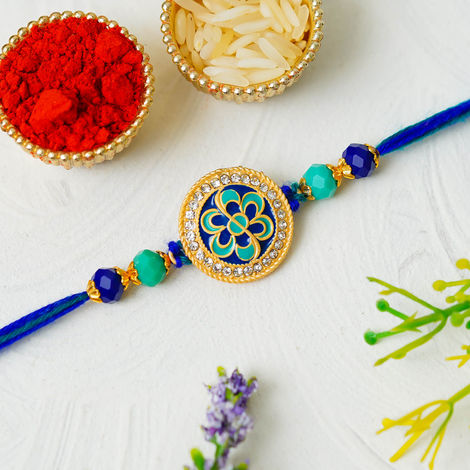 Floral Flower Designer Rakhi for Bhaiya, Bhai, Bhabhi and Kids with Roli Chawal Pack (eCraftIndia)