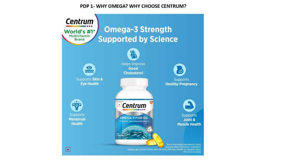 Centrum Omega 3 Fish Oil Capsules (1000mg with 180EPA & 120DHA) | Heart, Brain & Joint Health | No Fishy Aftertaste - 60 Pcs.