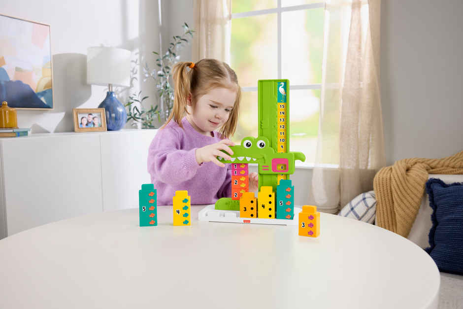 Fisher Price Adding Alligator Educational Toy with 10 Stacking Blocks for Preschool Kids
