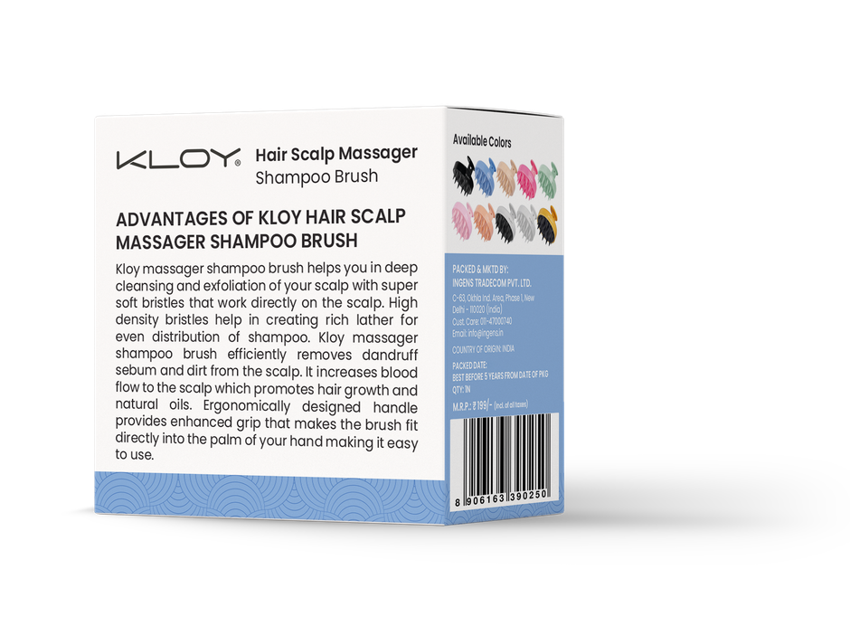 Kloy Round Hair Scalp Massager Shampoo Brush | Anti-Dandruff | Black