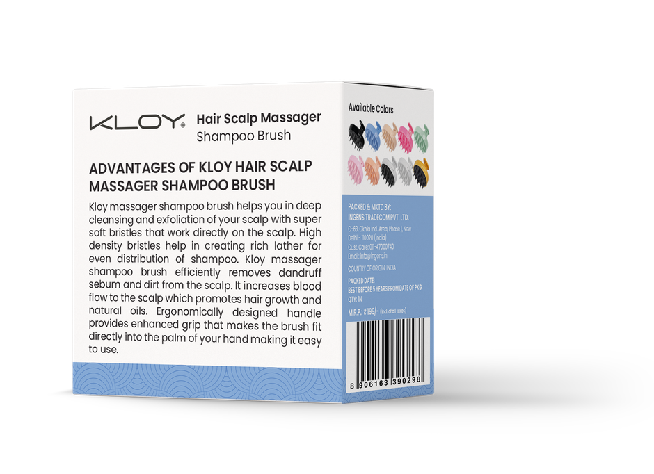 Kloy Round Hair Scalp Massager Shampoo Brush | Super Soft Bristles | Anti-Dandruff | White
