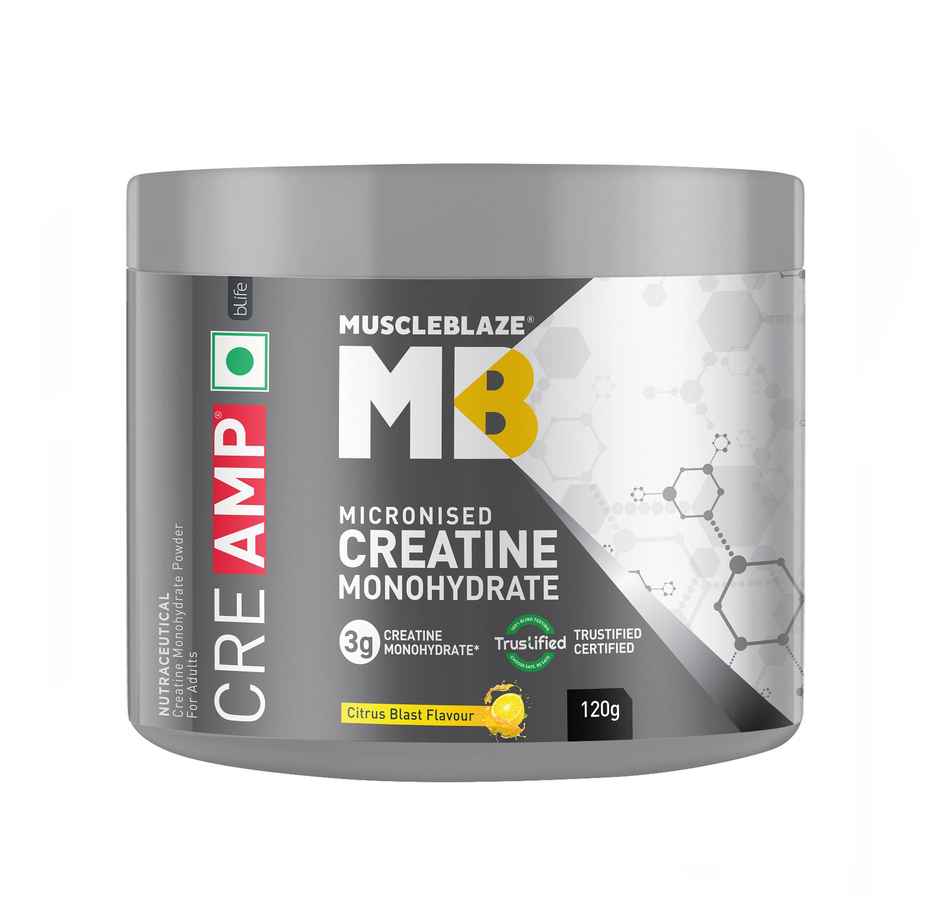MuscleBlaze Creatine Monohydrate CreAMP with CreAbsorb | 30 Servings | Citrus Blast