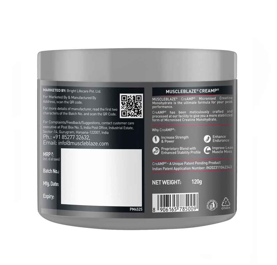 MuscleBlaze Creatine Monohydrate CreAMP with CreAbsorb | 30 Servings | Citrus Blast