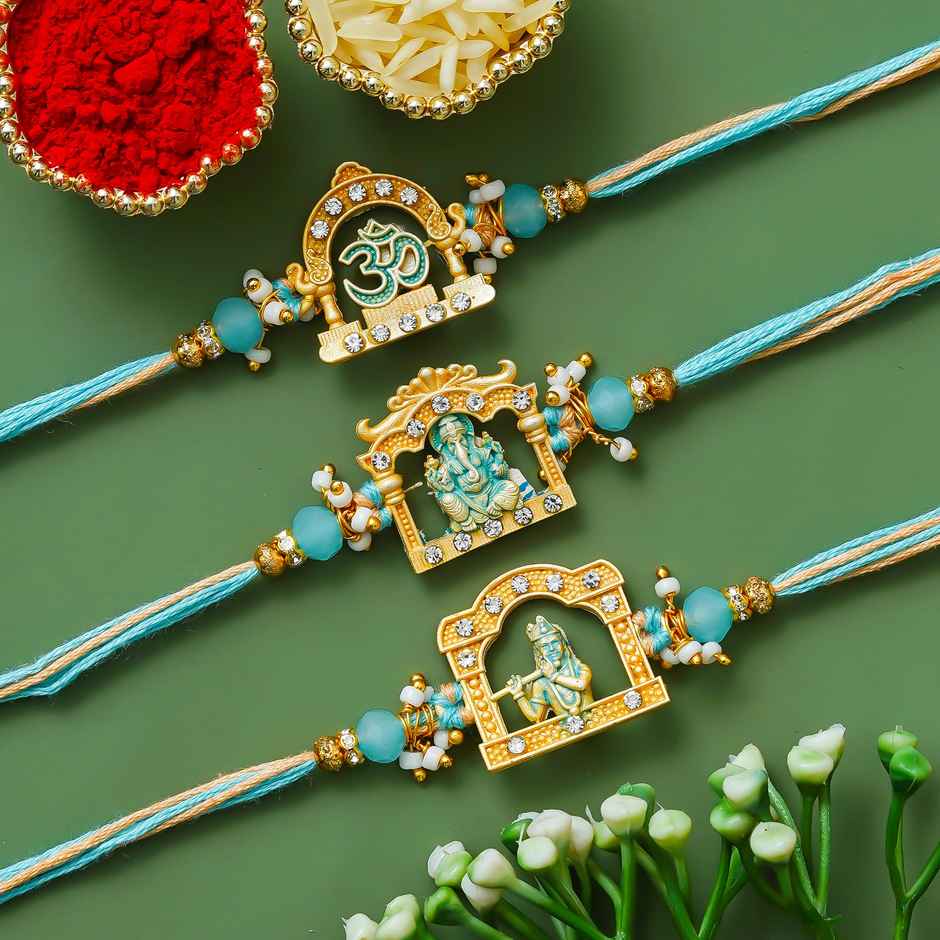 Religious Om Ganesha Krishna Designer Rakhis with Roli Chawal | Pack of 3 | Ganesh | Ecraftindia