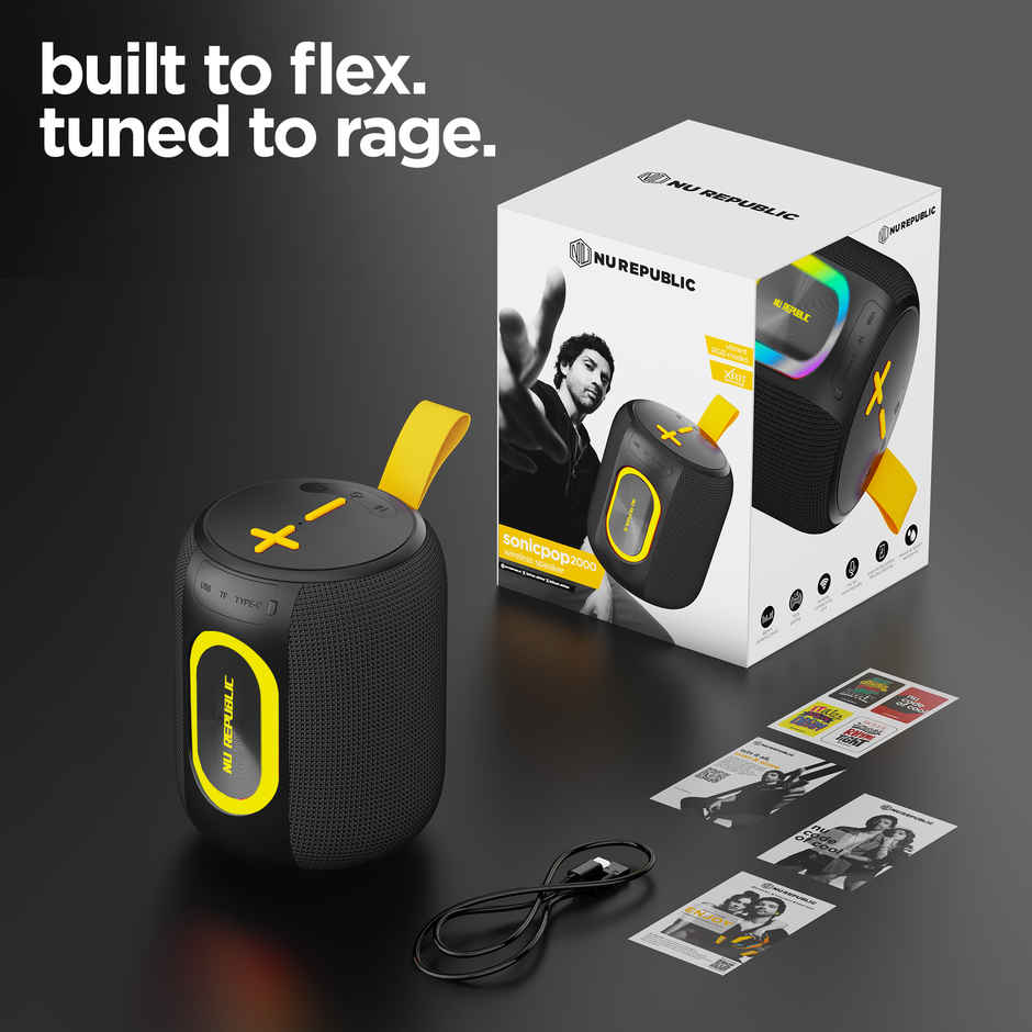 Nu Republic Sonicpop 2000 Wireless Speaker | 14 Hr Playtime | 66 mm Drivers | RGB Lights | Black