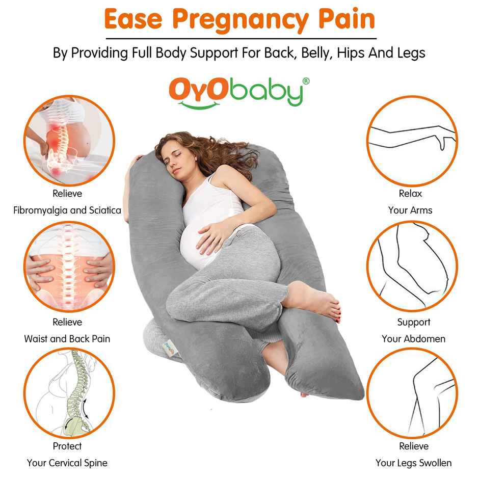 Oyo Baby Pregnancy Pillows, U Shaped Back Pain Relief & Belly Support Grey