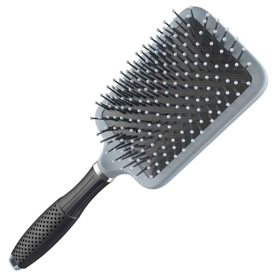 Kloy Ultra Paddle Hair Brush With Large Coverage | Soft Ball-Point Bristles For Men And Women Grey