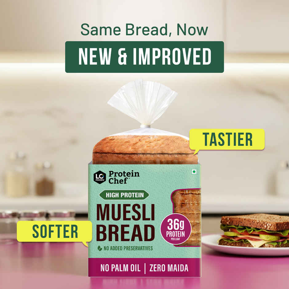 Protein Chef 36g Protein Muesli Multigrain Bread, Breakfast Breads with No Maida No Preservatives