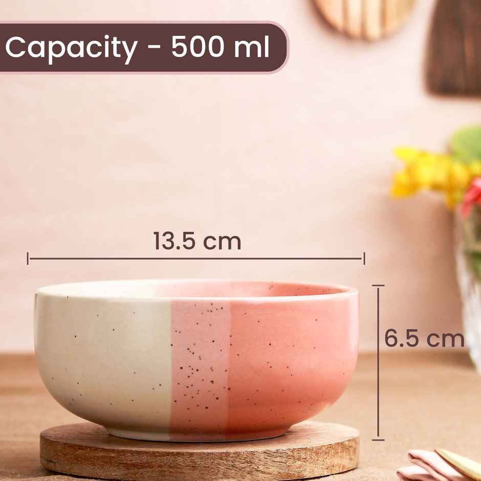 The Earth Store TT Pink Matte 2Pc Ceramic Bowl Gift Set, 500 ml Each Microwave Safe, Snack Serving