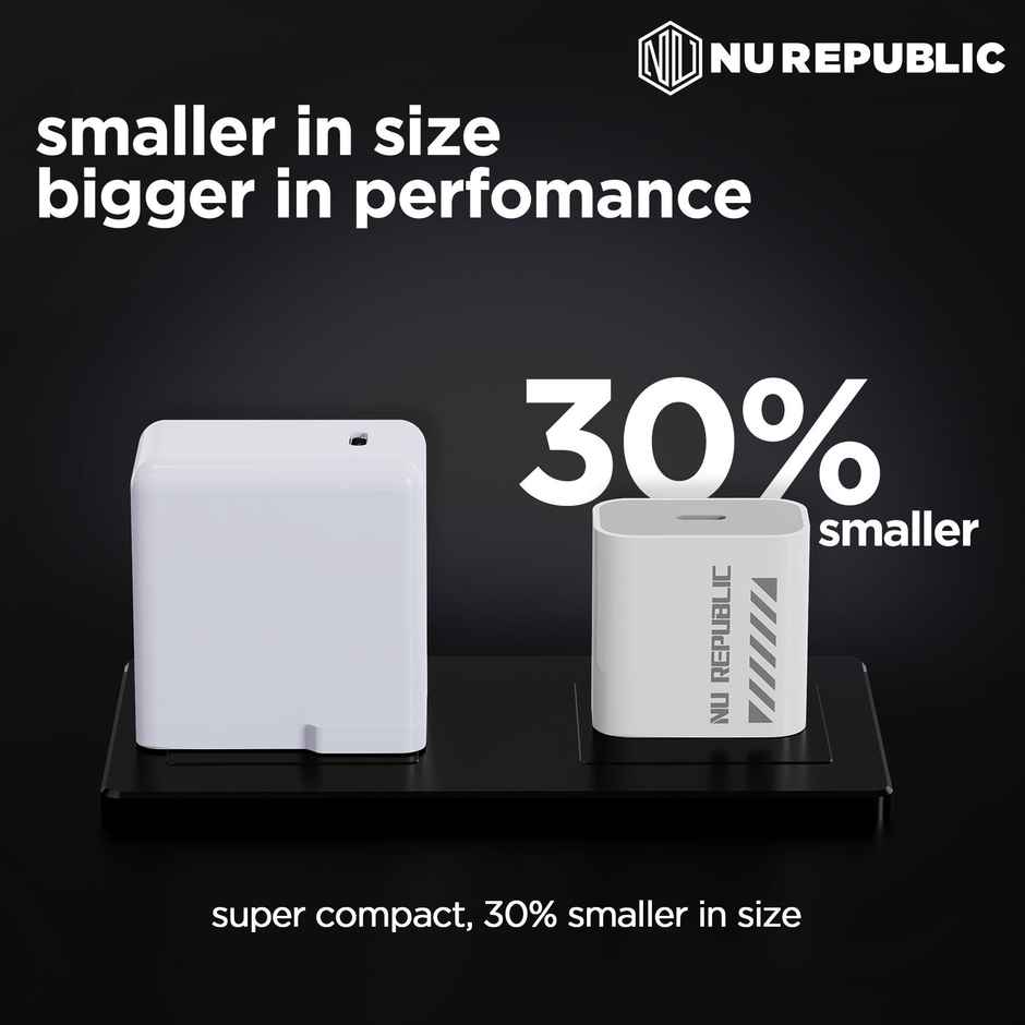 Nu Republic Sprint Ultra 30W USB-C Charger PD 3.0 with Type-C to Type-C Cable Supports All Fast Charging Technologies - White