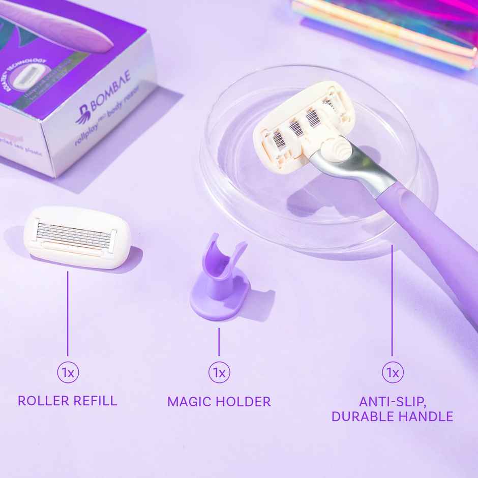 Bombae Rollplay Pro Body Hair Removal Razor For Women With Aloe Vera,Vit E. 1 Razor + 1 Magic Holder