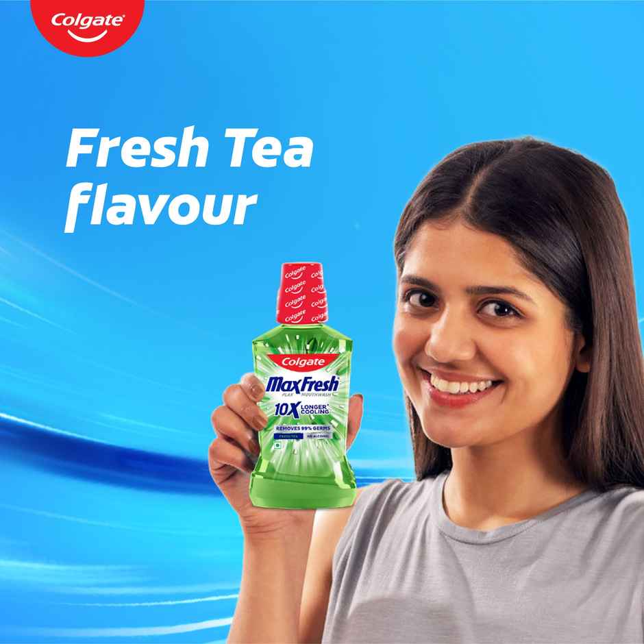 Colgate Maxfresh Toothpaste, Red Gel Paste With Menthol For Super Fresh Breath (Spicy Fresh) (150g) & Colgate Mouthwash - Maxfresh Plax Fresh Tea Alcohol Free Imported (250ml) Combo