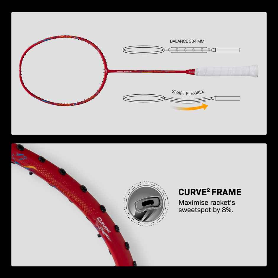 Hundred Carbon Fibre Energy Burst 18 Strung Badminton Racket With Full Cover | Red