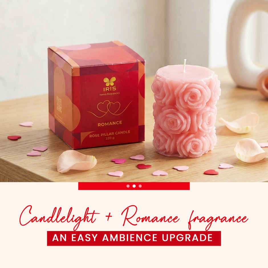 Whispering Rose Pillar Candle | Romance Fragrance | Burns up to 20 Hours | IRIS