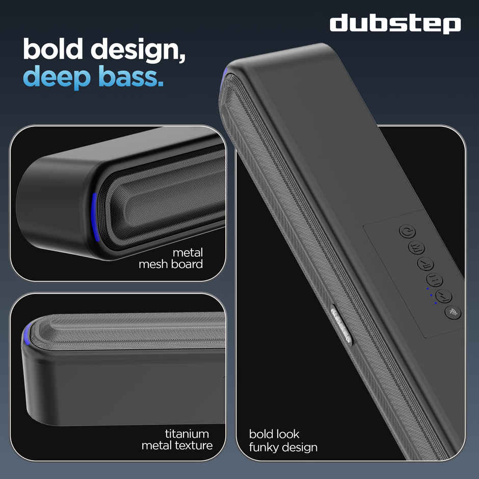 Dubstep Move 200 Soundbar With 12 Hrs Playtime, 52mm Dynamic Drivers, TWS Pairing 20 W Bluetooth Soundbar, 2.0 Channel - Black