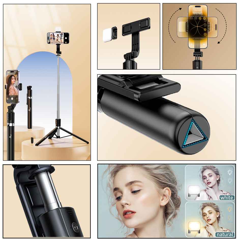 Kratos K9 170cm Bluetooth Selfie Stick Tripod with Light for iPhone & Smartphones