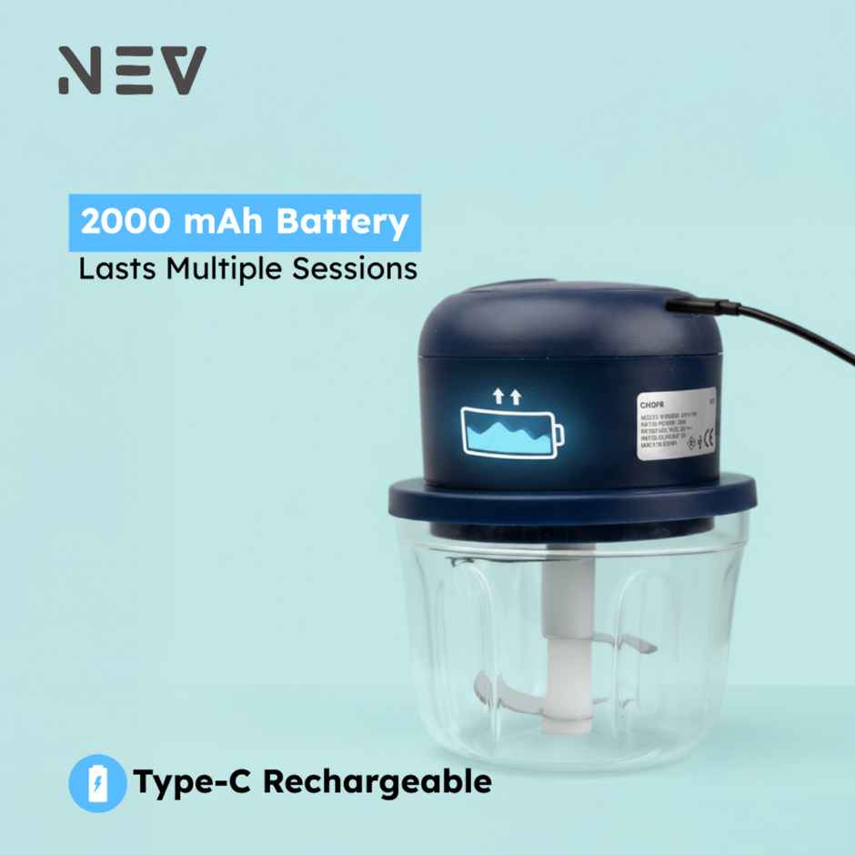 NEV Electric Mini Chopper, 350 ml Bowl, Safety Lock Lid , USB Type C Rechargeable