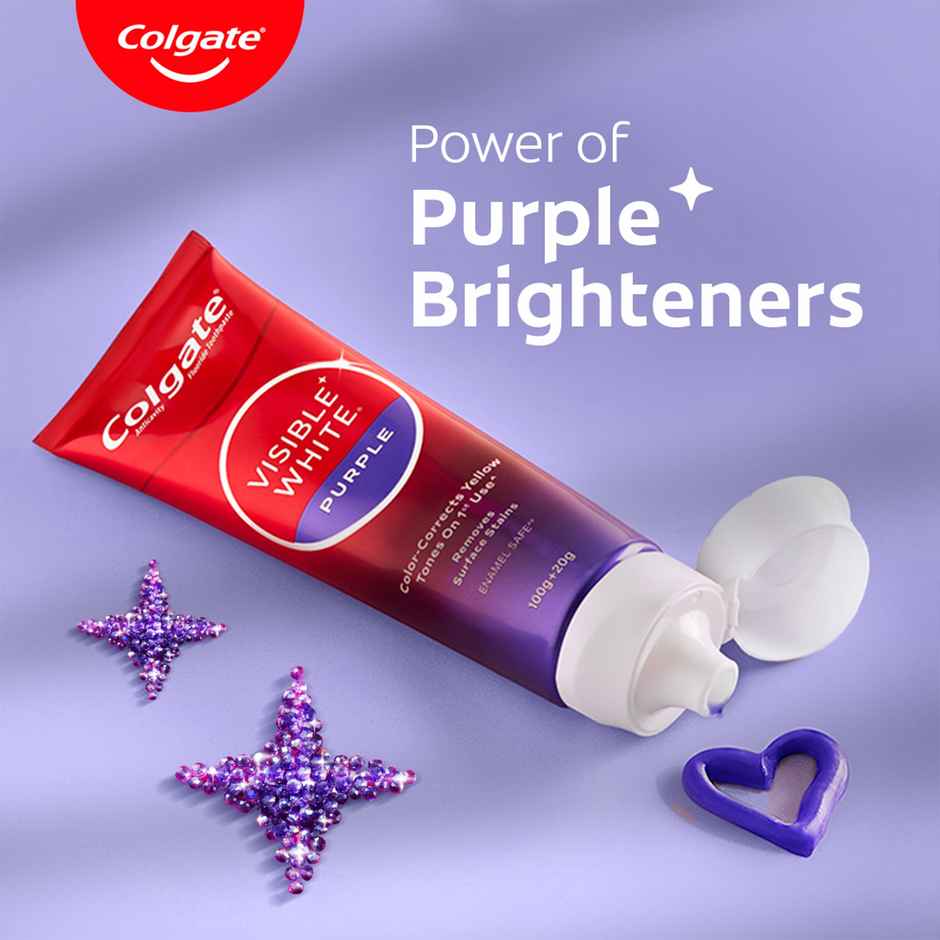Colgate Visible White Purple Toothpaste | Color-Corrects Yellow Tones (120g) & Colgate Plax Peppermint Mouthwash (250ml) Combo