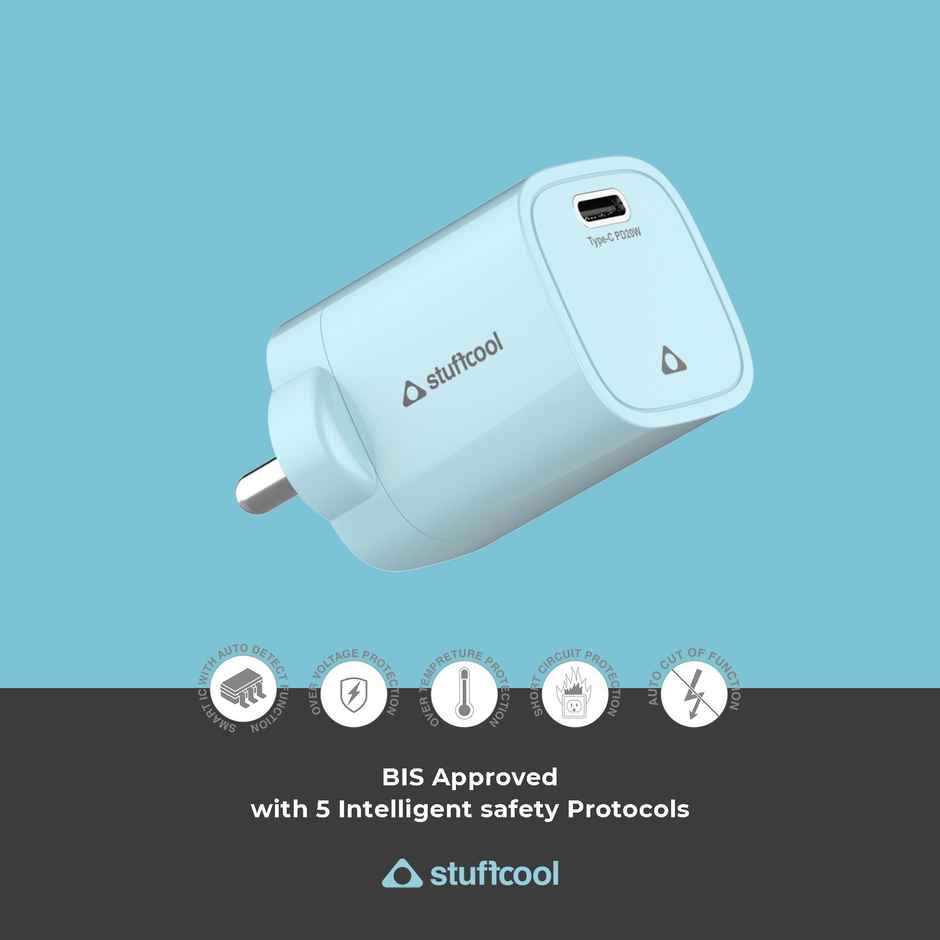 Stuffcool Nuevo 20W Smallest Wall Charger for iPhone (Blue)