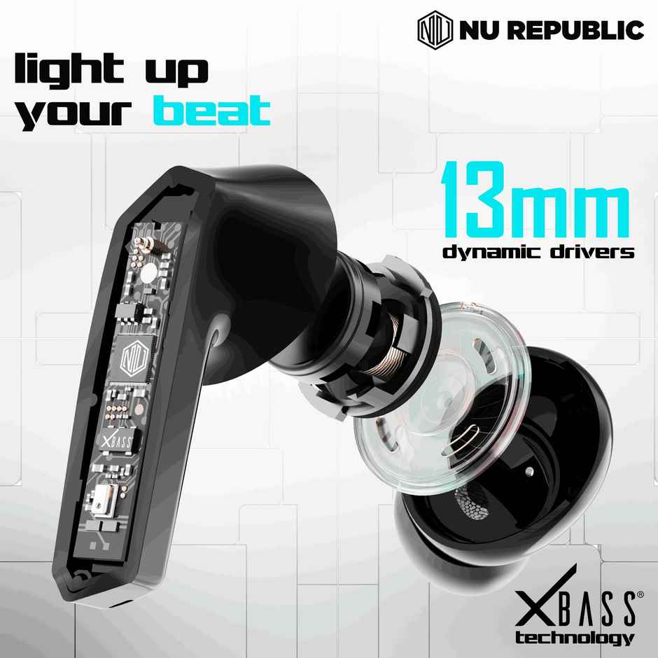 Nu Republic Cyberstud X8 TWS Earbuds, Up to 56Hrs Playtime, 40ms Ultra Low Latency, ENC Mics, 13mm Neodymium Drivers, XBass Technology, Dual Mode for Gaming & Music, Bluetooth 5.3 - Silver
