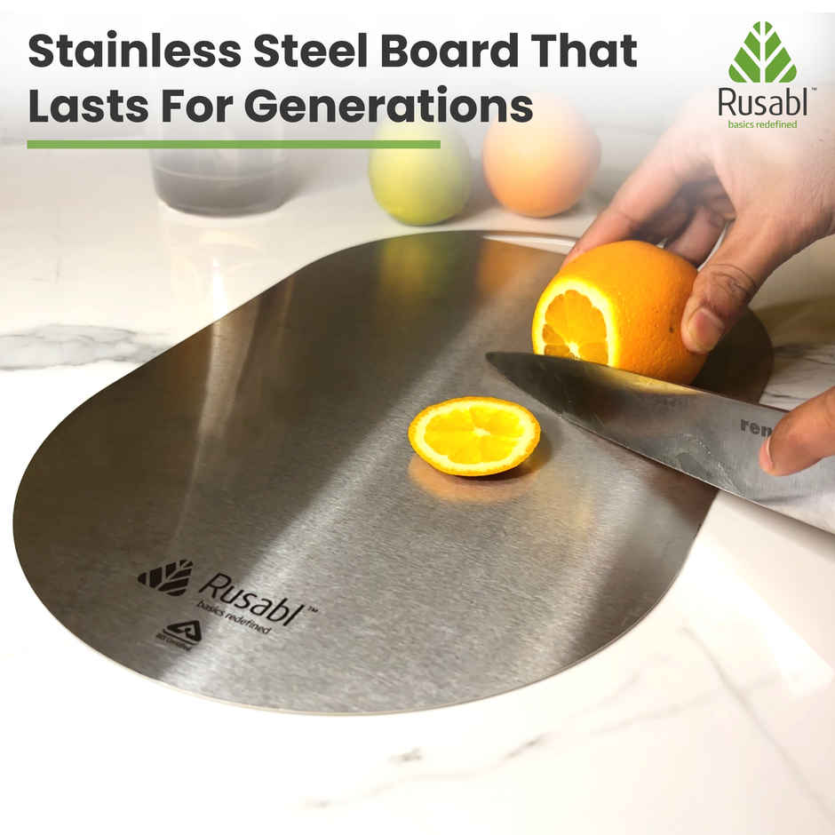 Rusabl Premium Stainless Steel Chopping Board - Food Grade, Anti-Rust, BIS Certified | 40 x 25 cm