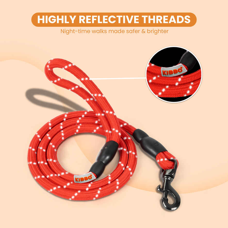 KIBBO Premium Ultra Strong Reflective Dog Rope Leash | Red