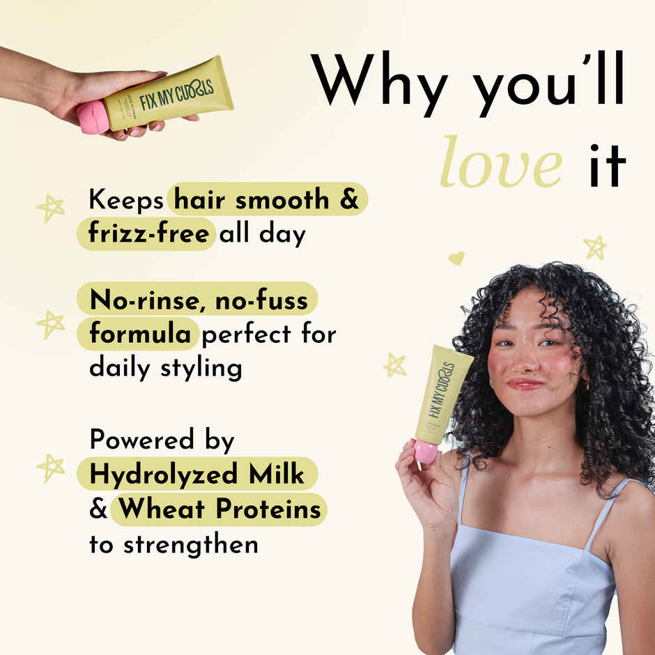 Fix My Curls Leave In Cream| With Jojoba Oil, For Curly, & Frizzy Hair| Silicone Free Hair Cream