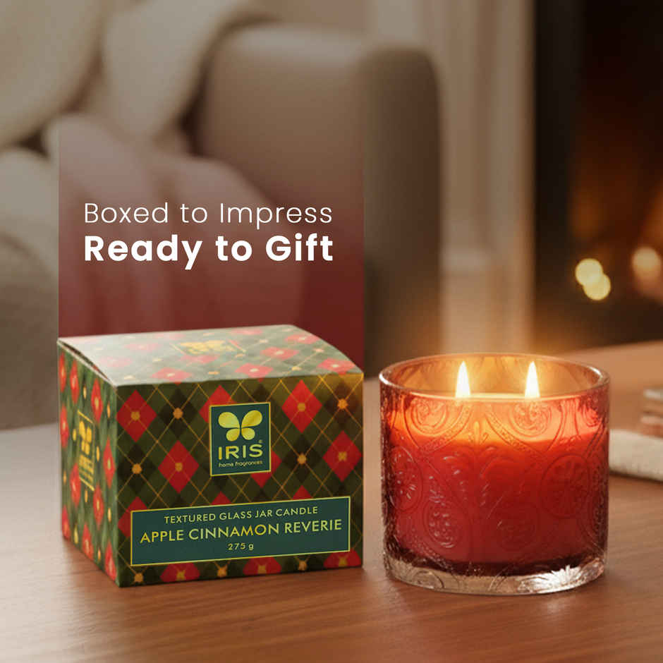 IRIS Apple Cinnamon Premium Glass Jar Candle | 30 Hours Burn Time | Home Decor