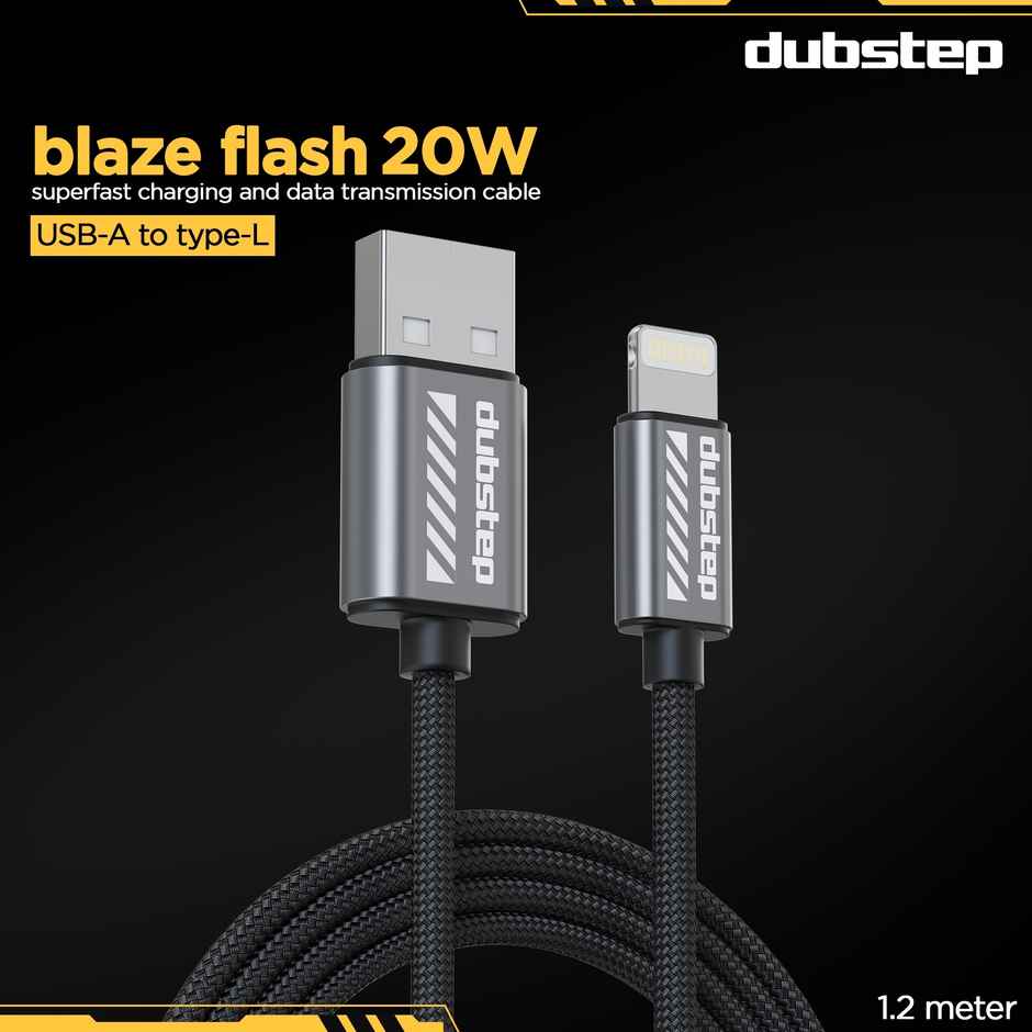 Dubstep Blaze Flash 20W 1.25M Usb A To Lightning Cable (Grey)