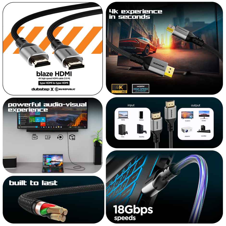 Dubstep Blaze HDMI 4K High Speed 1.5M HDMI To HDMI Cable (Black)