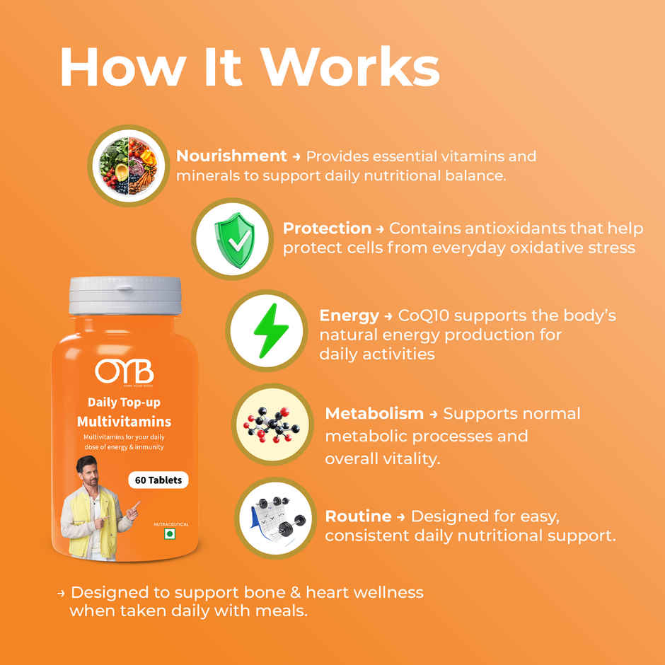 OYB Multivitamin with 24 Nutrients, Probiotics & Herbs | 60 Tablets | OYB Daily Top-Up