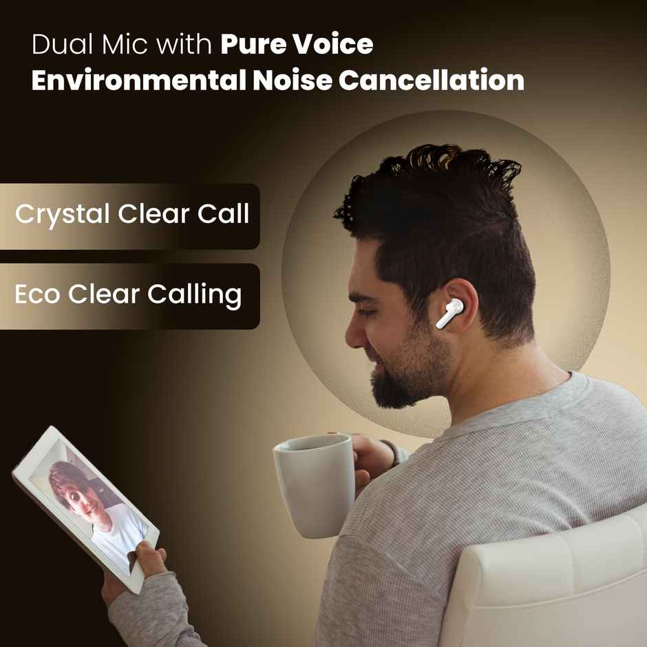 Truke Elite Truly Wireless Earbuds with 70h Playtime | ENC | Fast Charge - White