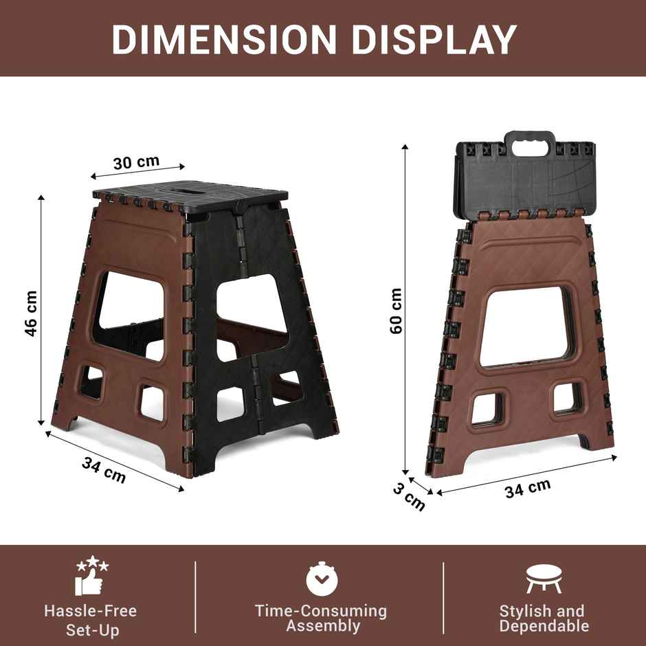 Kuber Industries Foldable Stool | Collapsible Camping Chair for Outdoor | Large | Brown & Black