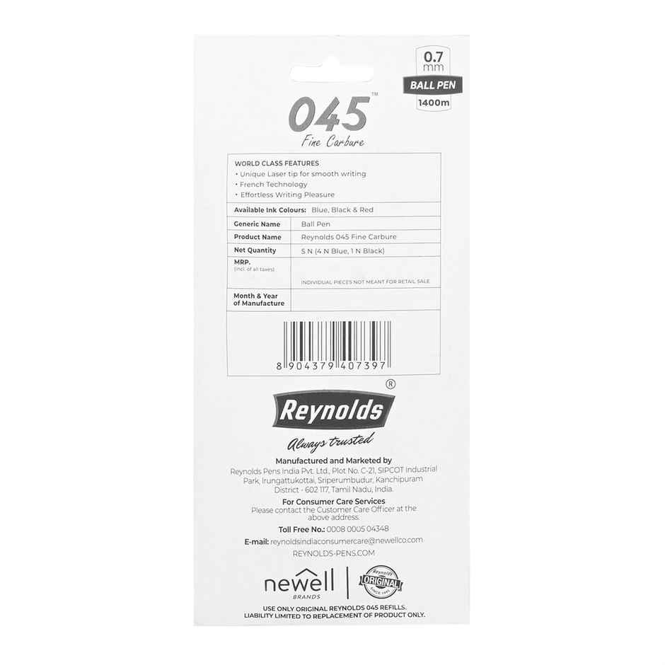 Reynolds 045 Ball Pen Set (5 Pens - 4 Blue Pens; 1 Black Pen)