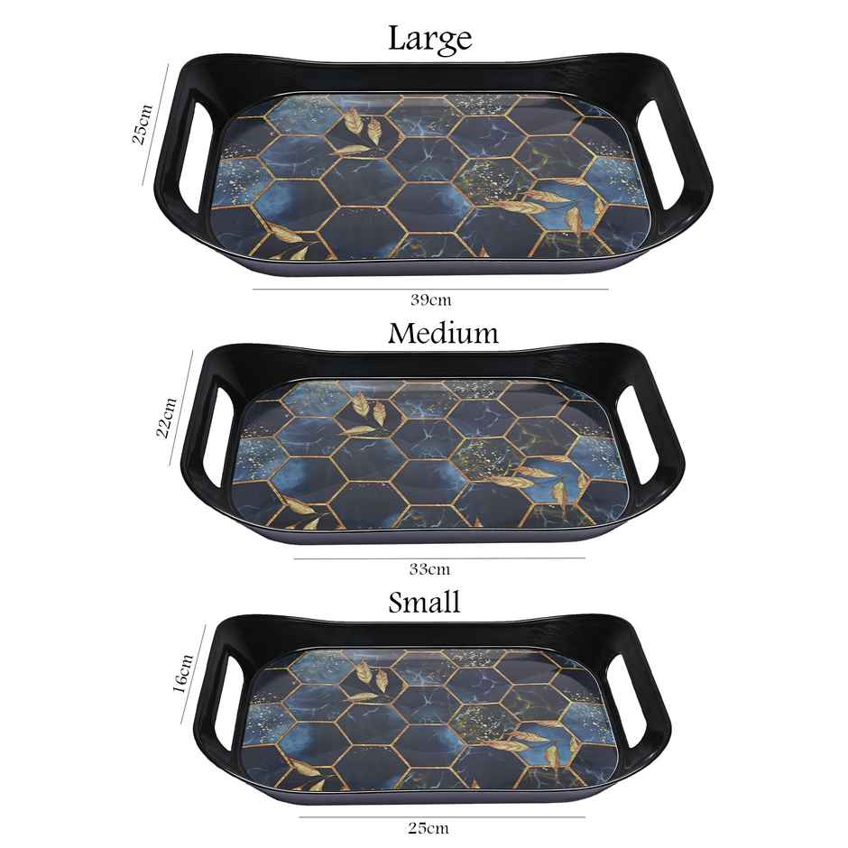 Kuber Industries 3-Piece Nested Serving Tray Set | Hexagon | Black