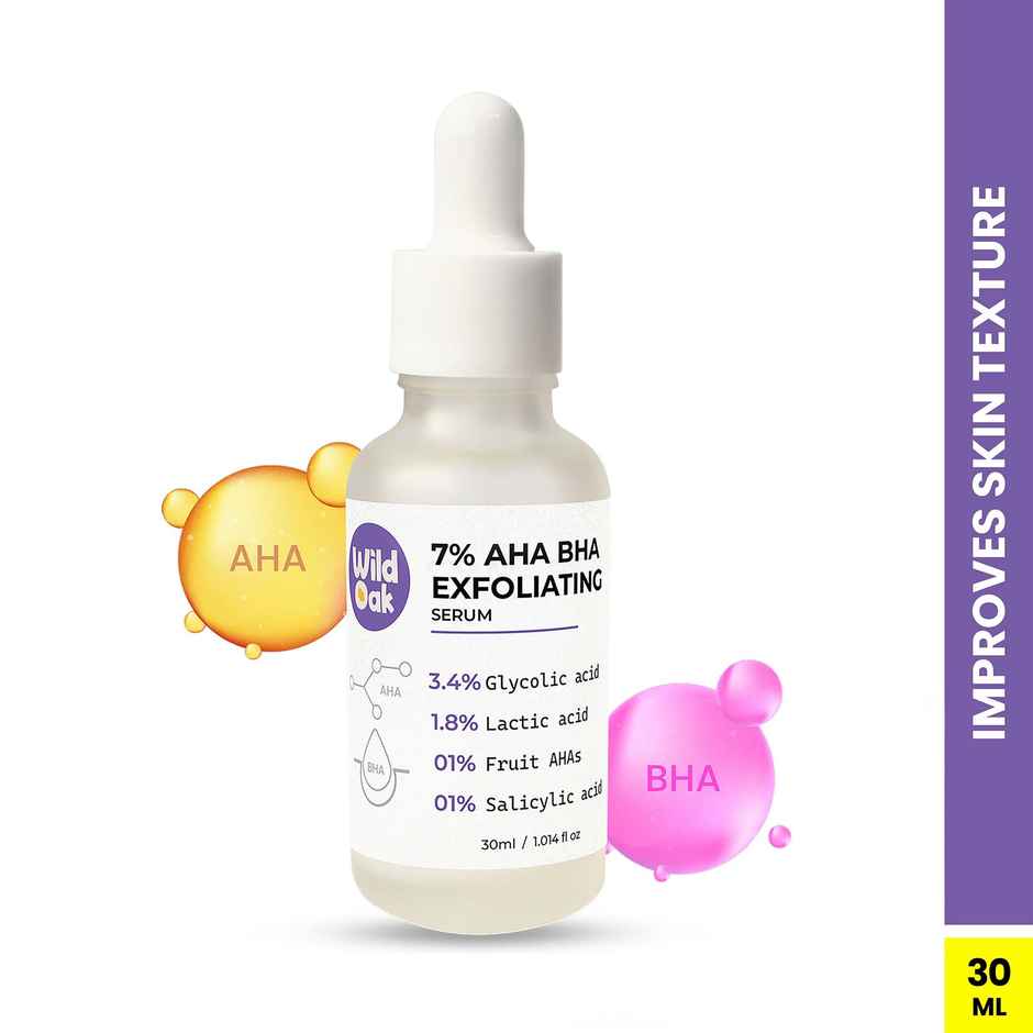 Wild Oak 7% AHA BHA Glycolic Acid Exfoliating Peeling Face Serum | Wrinkles, Pores and Acne Scars
