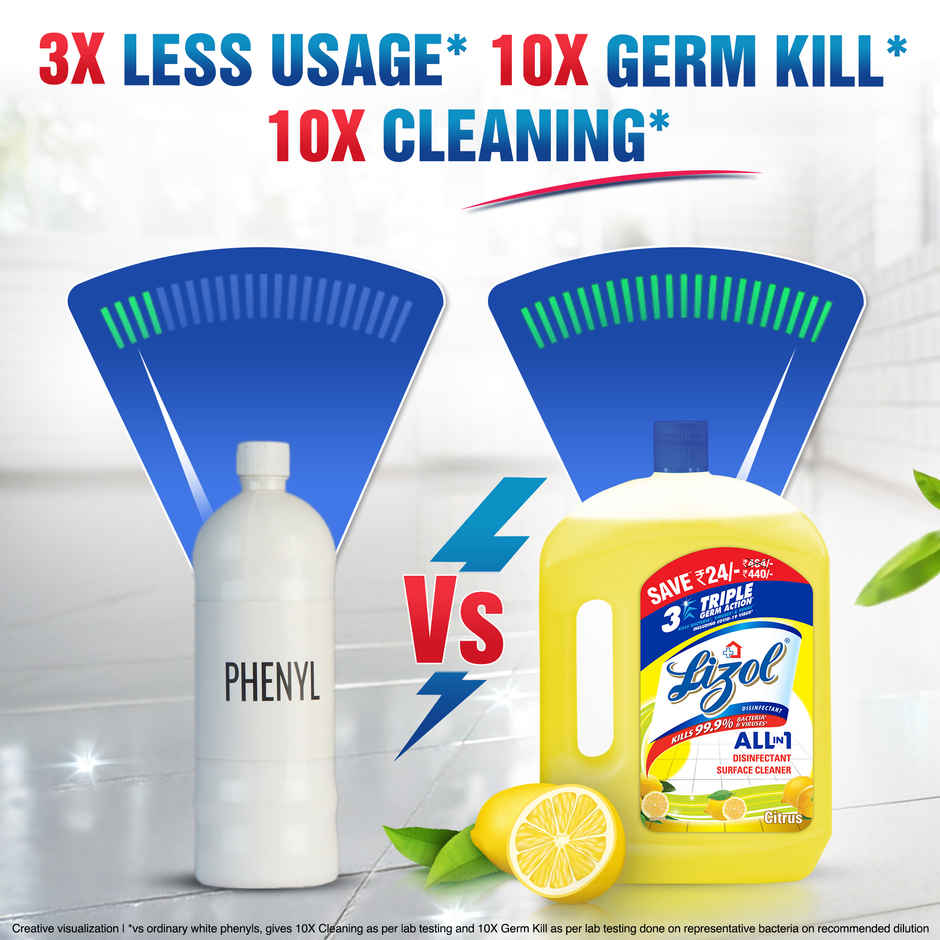 Lizol Disinfectant Surface & Floor Cleaner Liquid, Citrus(2l) & Colin Glass Cleaner Pump 2X More Shine With Shine Boosters(500ml) Combo