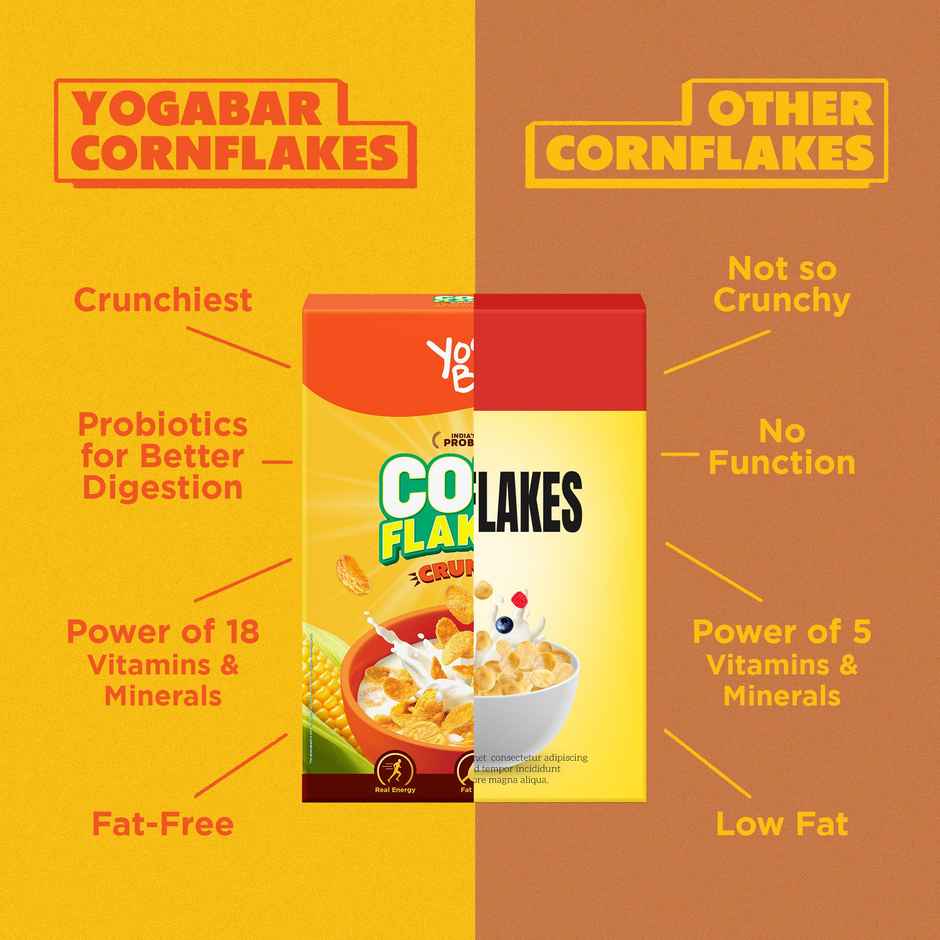 Yoga Bar Cornflakes Original Crunchy Breakfast cereals with Probiotics, High Fibre Pouch