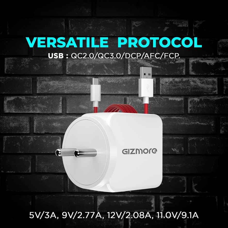 Gizmore 100W Super Vooc Usb Fast Charger Adapter With Type C Cable For All Smartphone