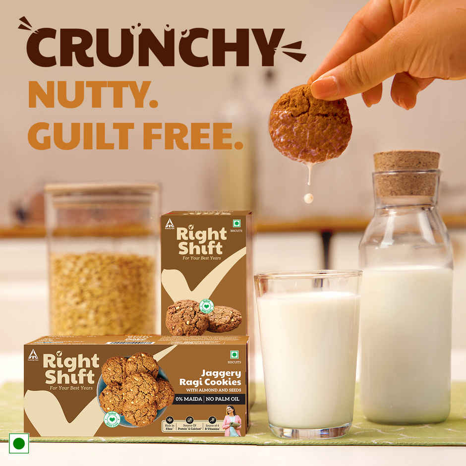 Right Shift Jaggery Ragi 0% Maida Cookies | 0% Refined Sugar | With Nuts and Seeds