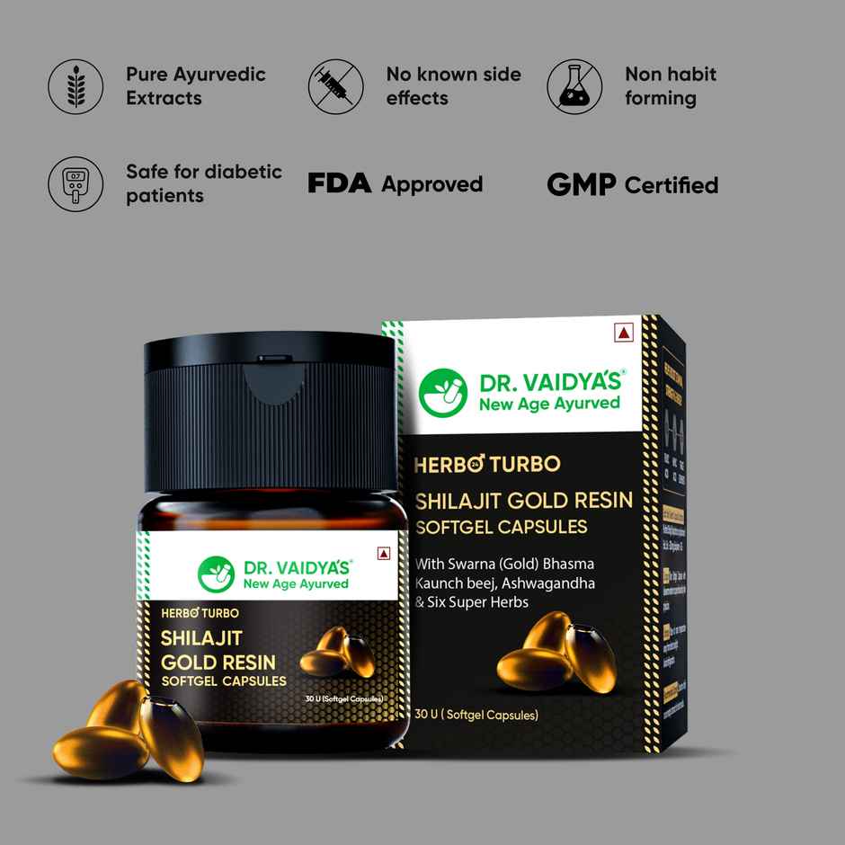 Dr. Vaidya's Herbo24Turbo Shilajit Resin Gold Softgel Pack for Strength & Stamina