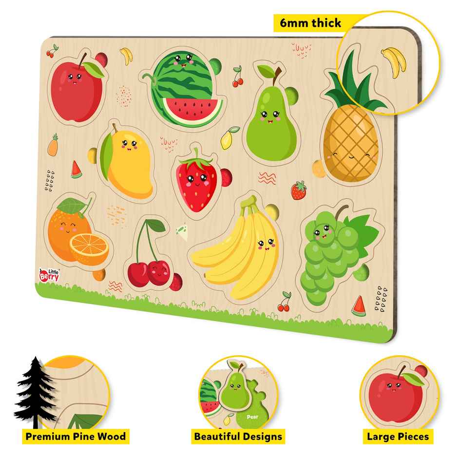 Little Berry Fruits Wooden Knob Puzzle Board For Kids With Pictures - Lb56