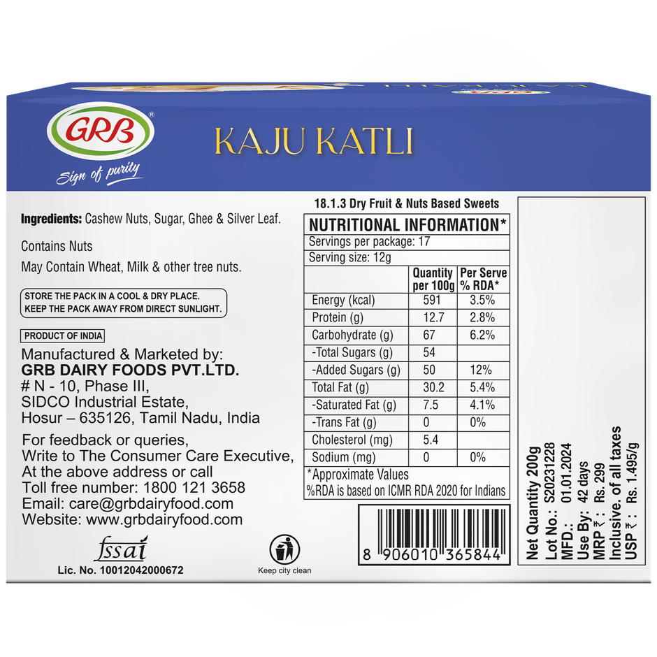 GRB Kaju Katli | Sweet & Delicious