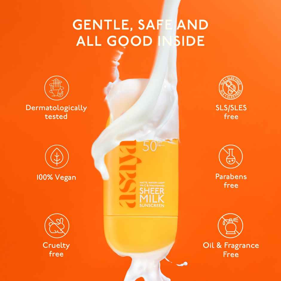 Asaya In-Vivo Tested SPF 50 PA++++ Sheer Milk Sunscreen for Brightening & No White Cast