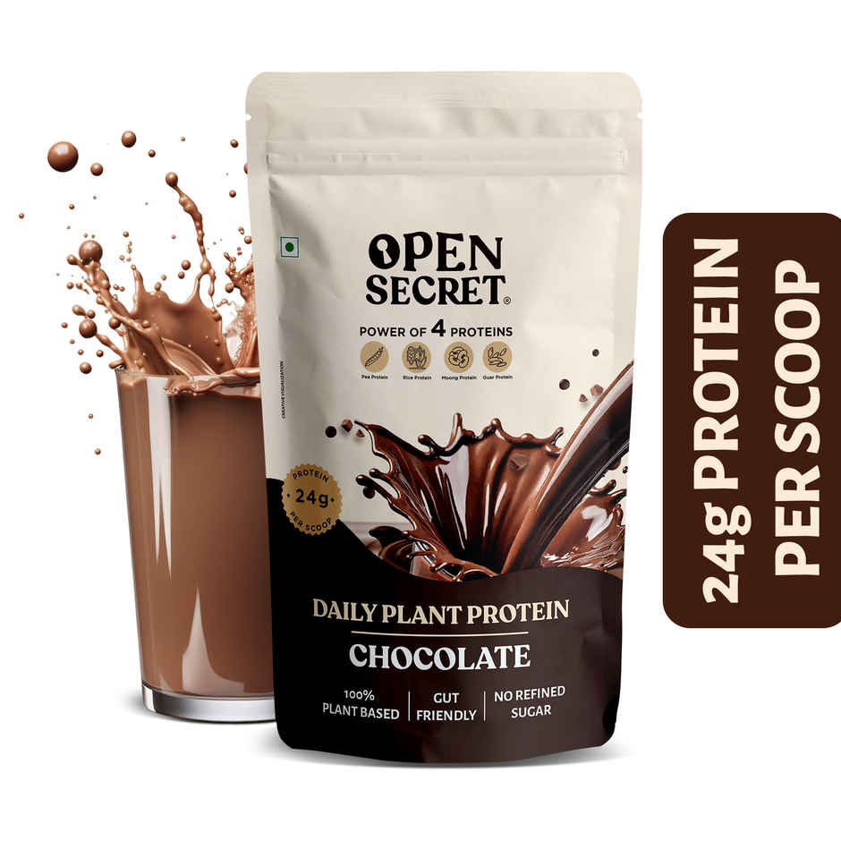 Open Secret Plant Protein | 24g Vegan Protein Per Scoop | Chocolate Flavour | No Refined Sugar