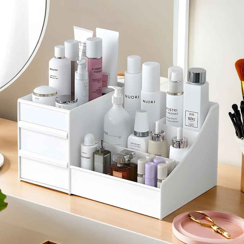 Kuber Industries 8-Compartments Cosmetic Organizers Storage Box for Women | White