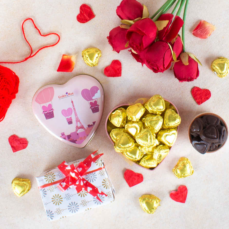 Cookie Man Premium Heart Shaped Chocolates Gift Tin